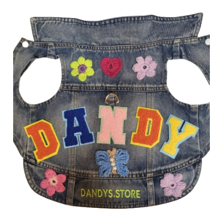 Gilet di Jeans per cani | Personalizzato con applicazioni lavorate all'uncinetto | Dandy's Store